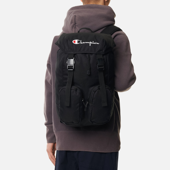 Рюкзак Champion Reverse Weave Script Logo Buckle Front Zip Pocket Black/Black