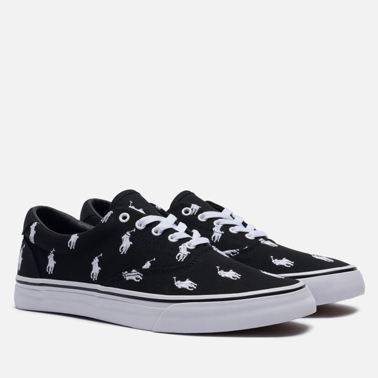 Мужские кеды Polo Ralph Lauren Thorton All Over Embroidered Polo Pony Black/White