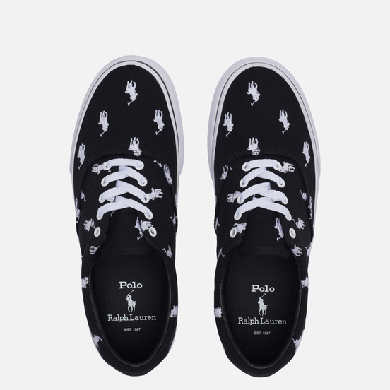 Мужские кеды Polo Ralph Lauren Thorton All Over Embroidered Polo Pony Black/White