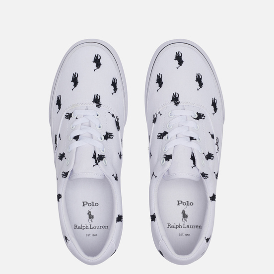 Мужские кеды Polo Ralph Lauren Thorton All Over Embroidered Polo Pony White/Black