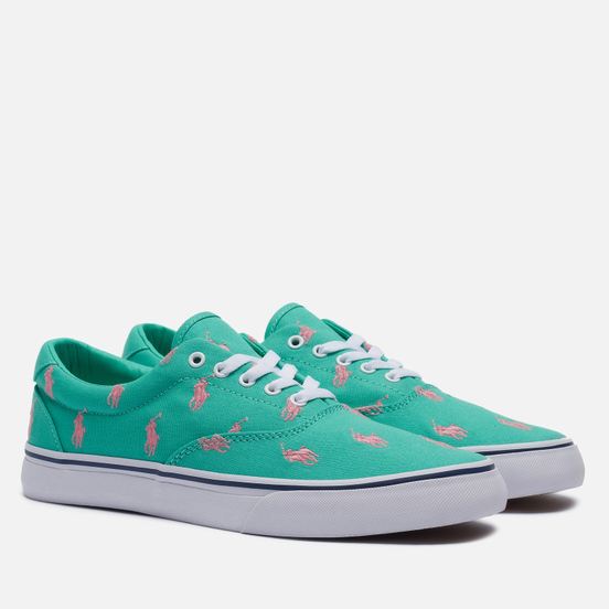 Мужские кеды Polo Ralph Lauren Thorton All Over Embroidered Polo Pony Sunset Green/Pink