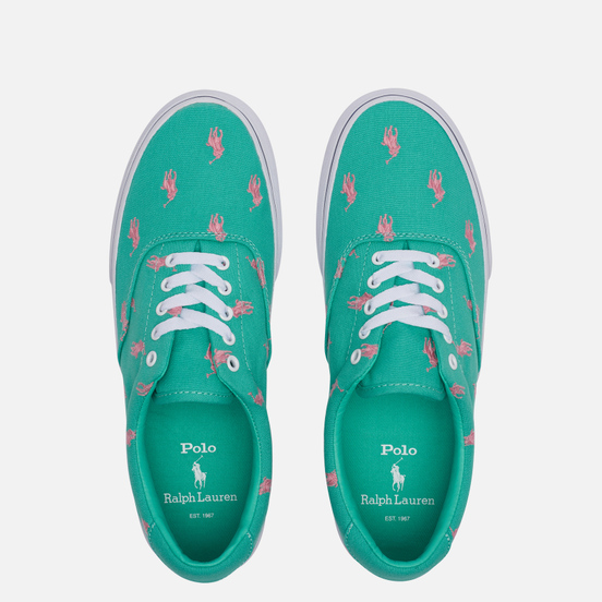 Мужские кеды Polo Ralph Lauren Thorton All Over Embroidered Polo Pony Sunset Green/Pink