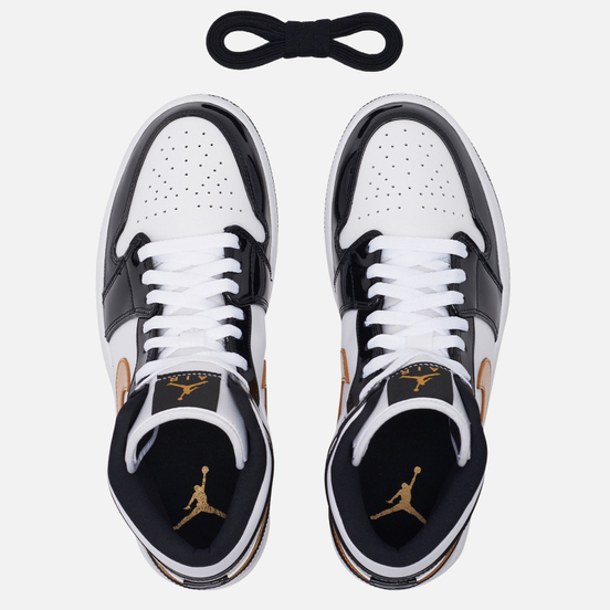 Мужские кроссовки Jordan Air Jordan 1 Mid SE Patent Black/Metallic Gold/White