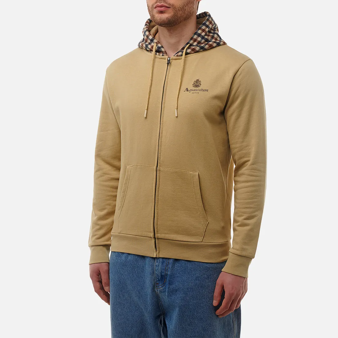 Aquascutum Мужская толстовка Active Club Check Full Zip Merino Hoodie
