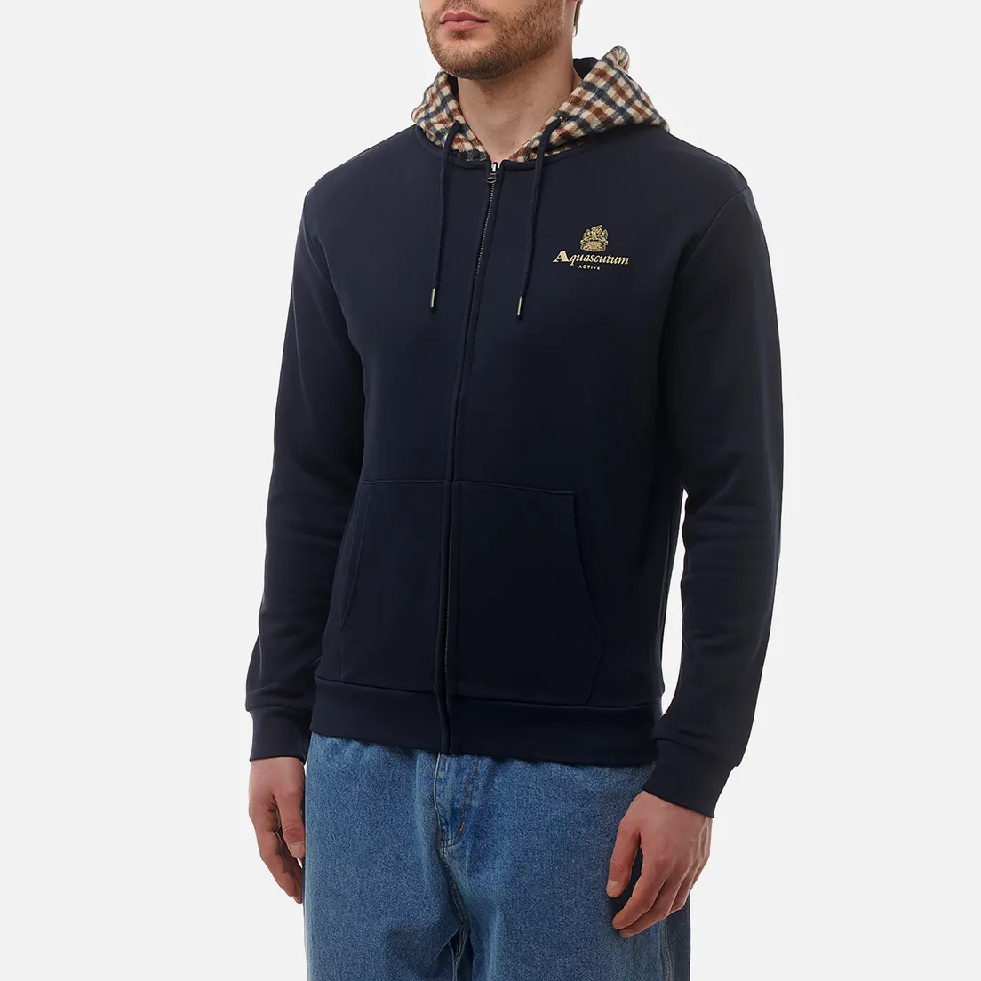 Aquascutum Мужская толстовка Active Club Check Full Zip Merino Hoodie