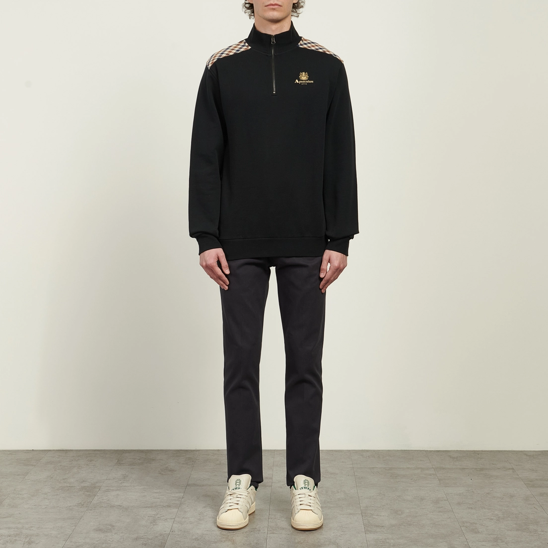 Aquascutum Мужская толстовка Combed Cotton Shoulder 1/4 Zip Fleece