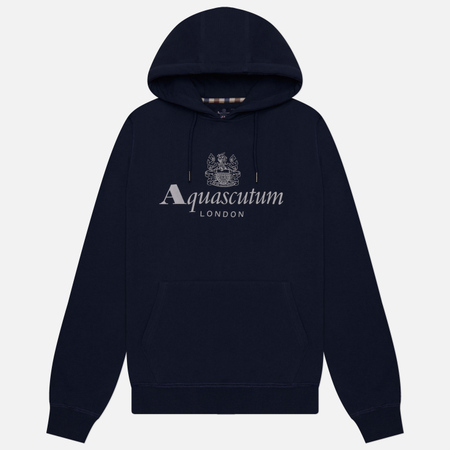 фото Мужская толстовка aquascutum active big logo hoodie fleece, цвет синий, размер s