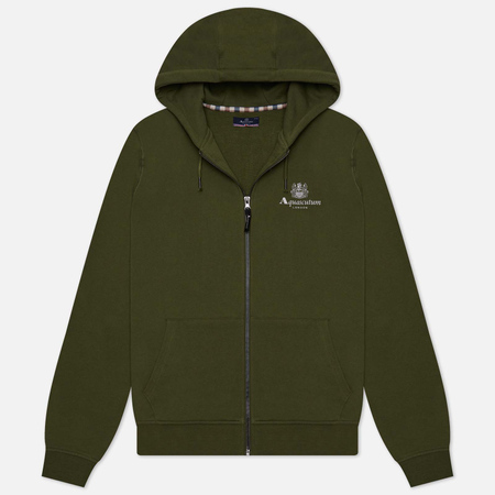 фото Мужская толстовка aquascutum active small logo full zip hoodie fleece, цвет зелёный, размер s