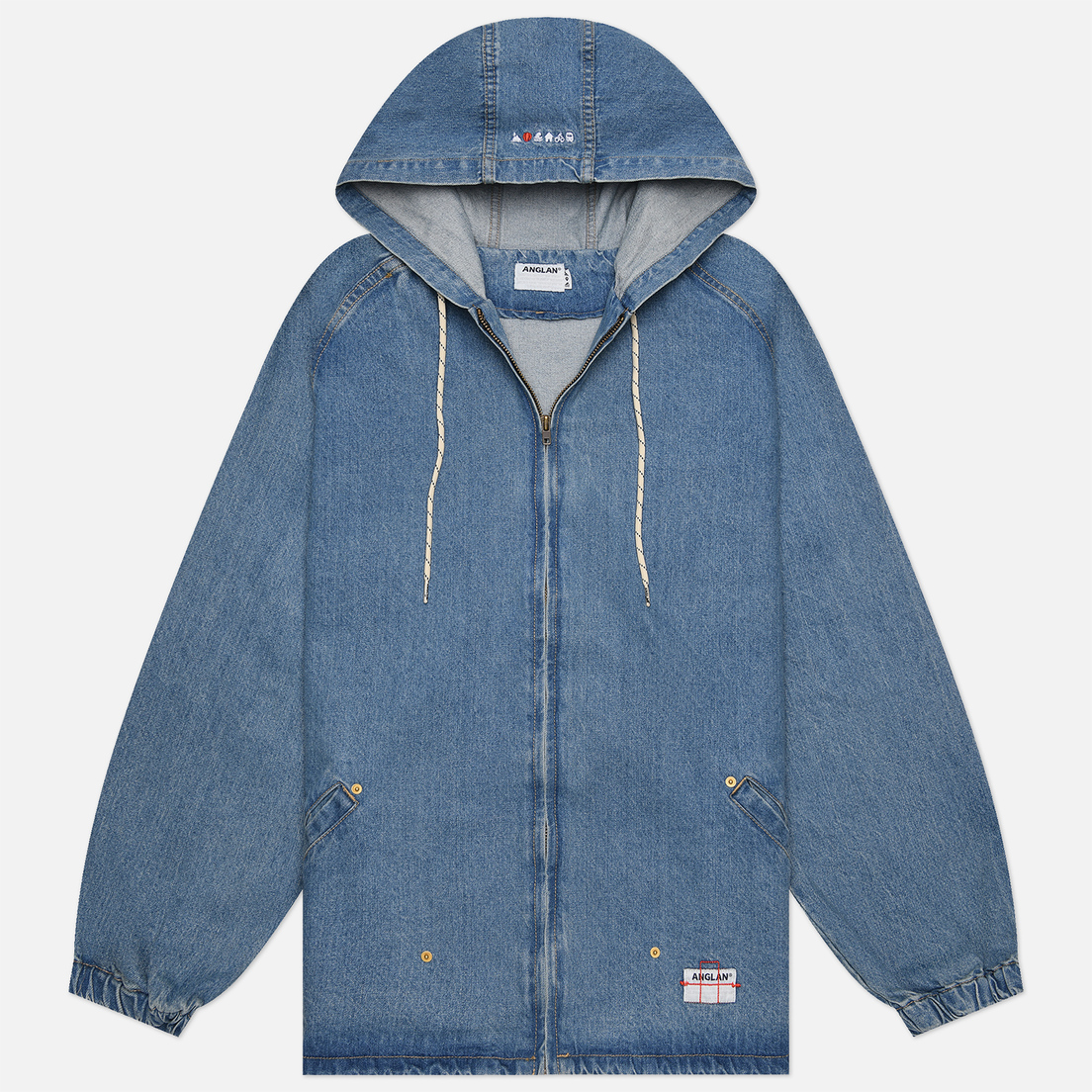 Anglan Мужская джинсовая куртка Stone Denim Puckering Hoodie