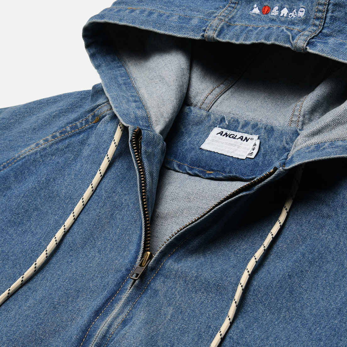Anglan Мужская джинсовая куртка Stone Denim Puckering Hoodie