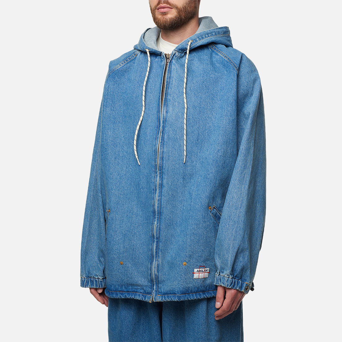 Anglan Мужская джинсовая куртка Stone Denim Puckering Hoodie