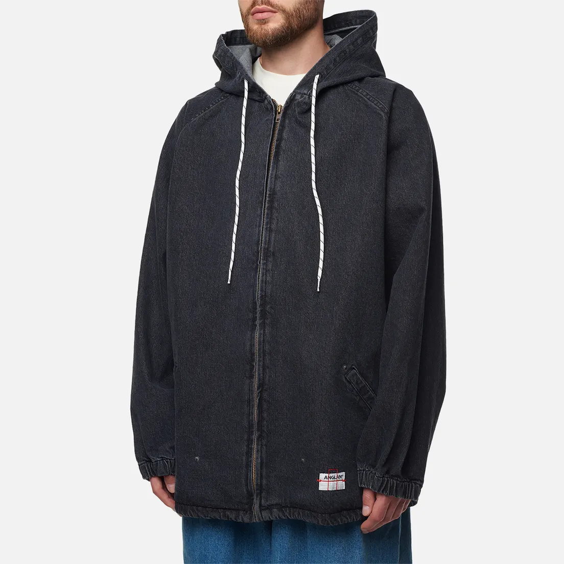 Anglan Мужская джинсовая куртка Stone Denim Puckering Hoodie