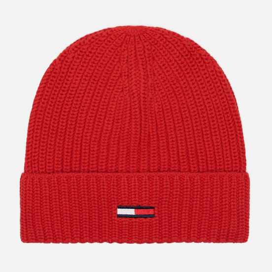 Шапка Tommy Jeans Basic Flag Rib-Knit Deep Crimson