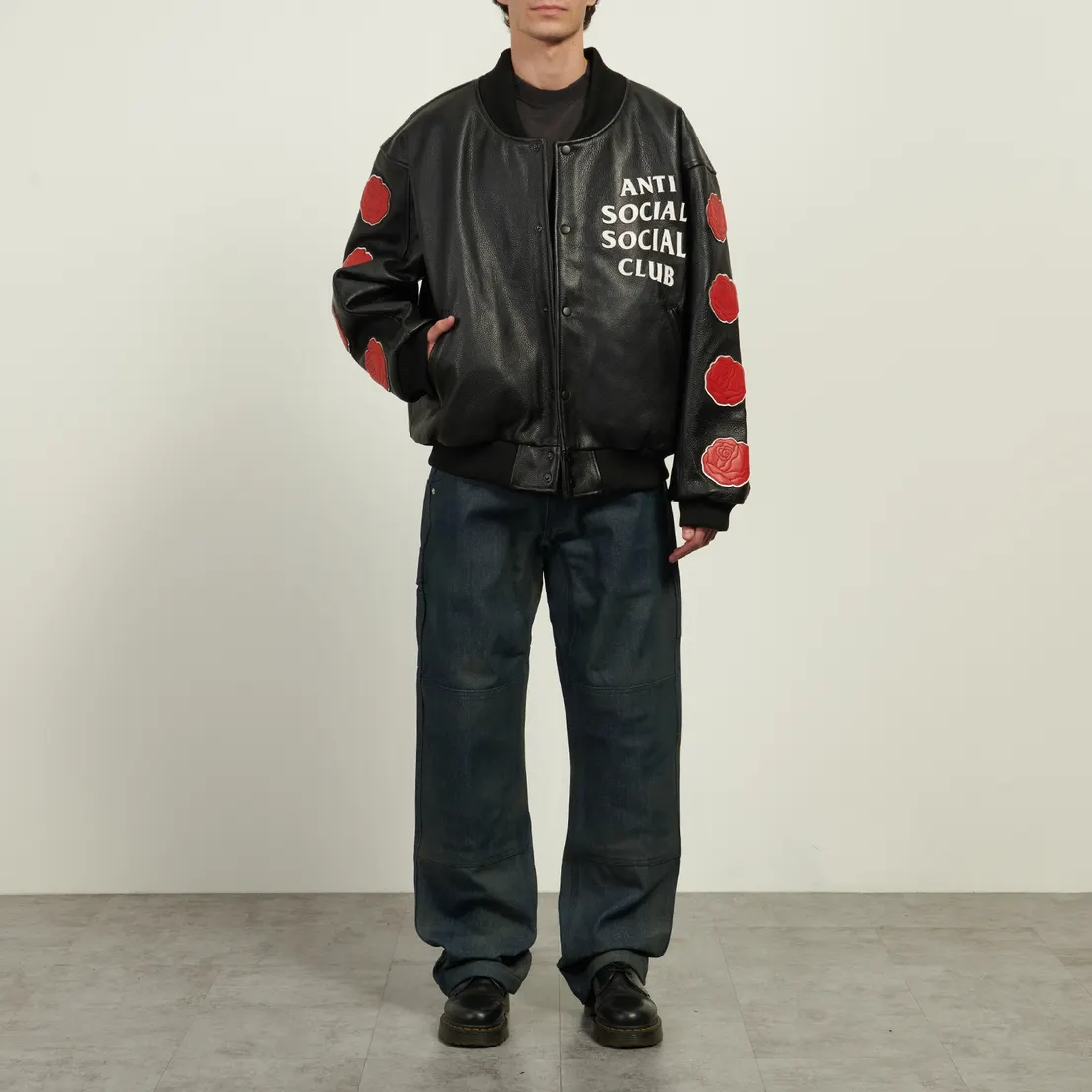 Anti Social Social Club Мужская куртка бомбер Petal To The Metal Leather Varsity