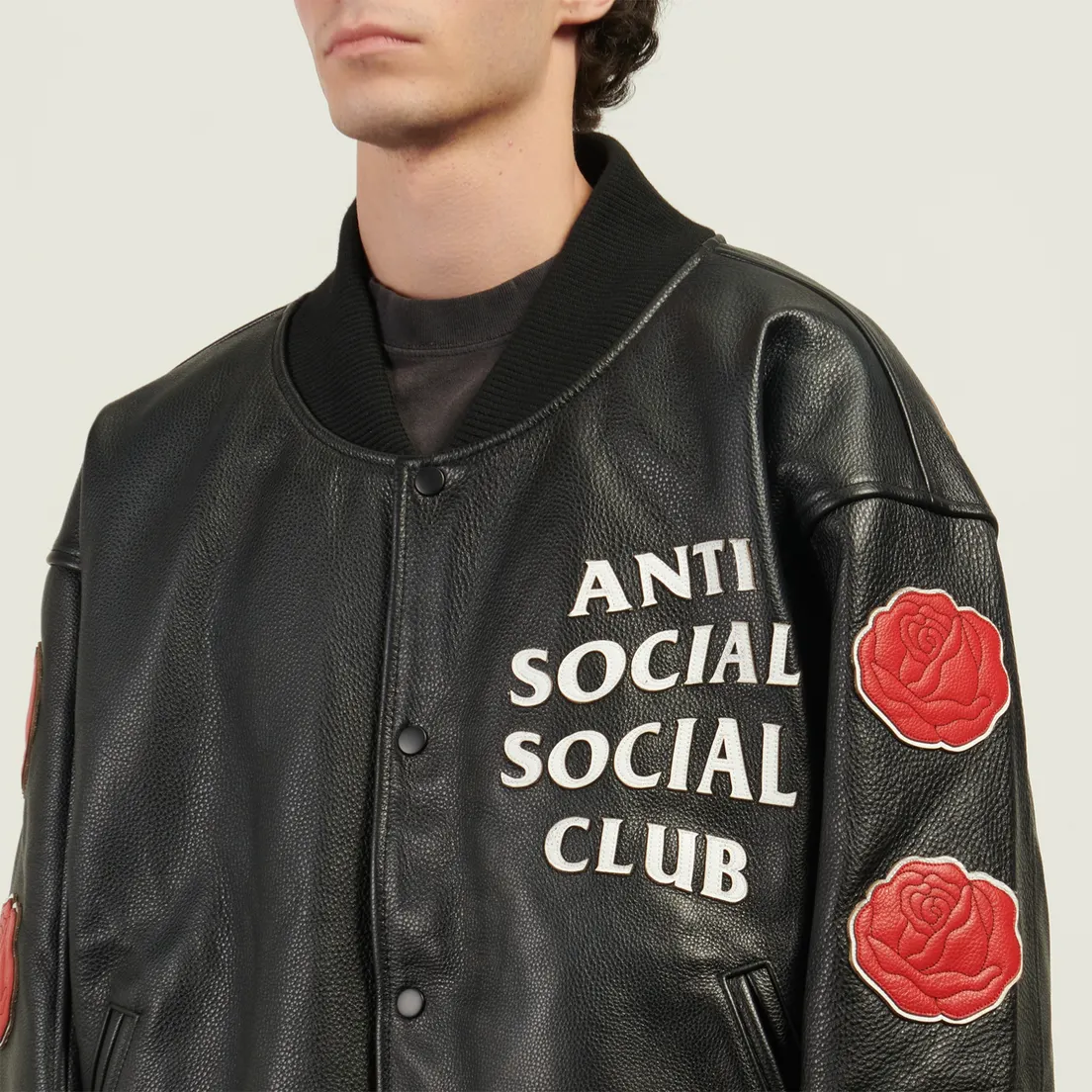 Anti Social Social Club Мужская куртка бомбер Petal To The Metal Leather Varsity