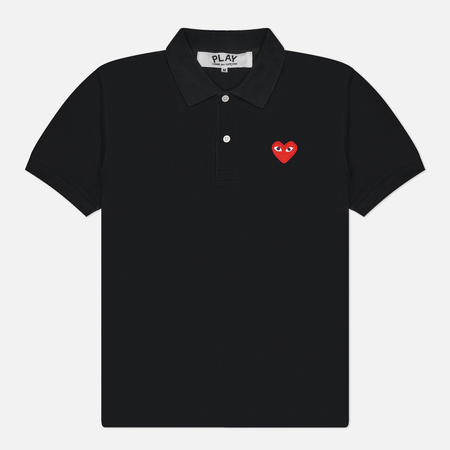 Мужское поло Comme des Garcons Play Red Heart Emblem, цвет чёрный