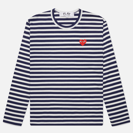  Мужской лонгслив Comme des Garcons Play Red Emblem Striped, цвет синий, размер L