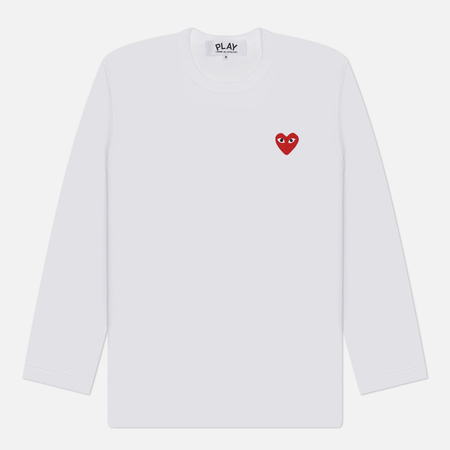 Мужской лонгслив Comme des Garcons Play Classic Red Heart, цвет белый, размер S