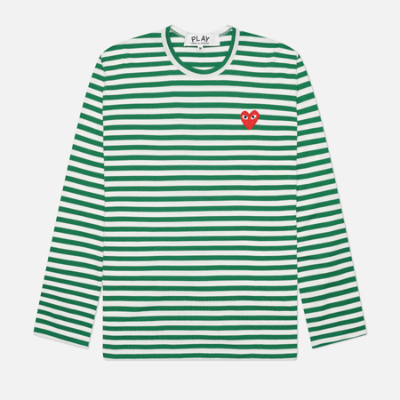 Мужской лонгслив Comme des Garcons Play Red Emblem Striped, цвет зелёный