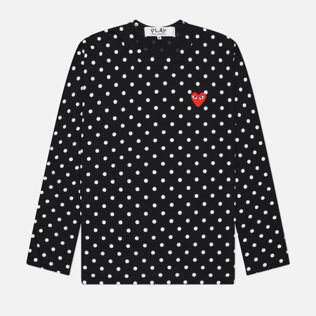Мужской лонгслив Comme des Garcons Play Red Emblem Polka Dot, цвет чёрный