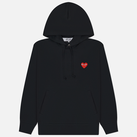 Мужская толстовка Comme des Garcons Play Red Heart Emblem Hoodie, цвет чёрный, размер XL