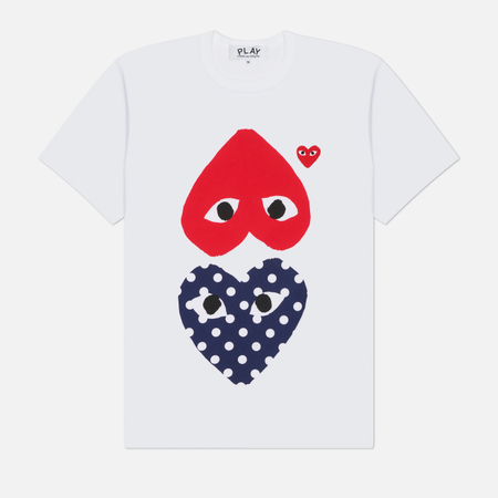 Мужская футболка Comme des Garcons Play Polka Dot With Upside Down Heart, цвет белый