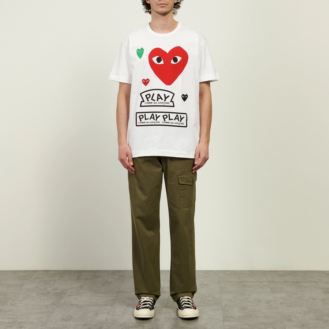 Comme des Garcons Play Мужская футболка Red & Black & Green Emblem