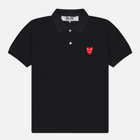 Мужское поло Comme des Garcons Play Double Red Heart, цвет чёрный