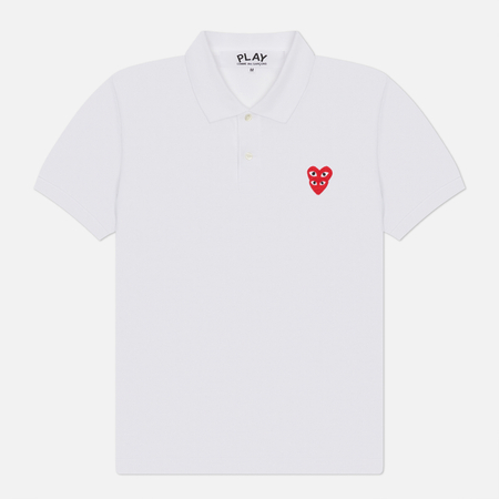 Мужское поло Comme des Garcons Play Double Red Heart, цвет белый