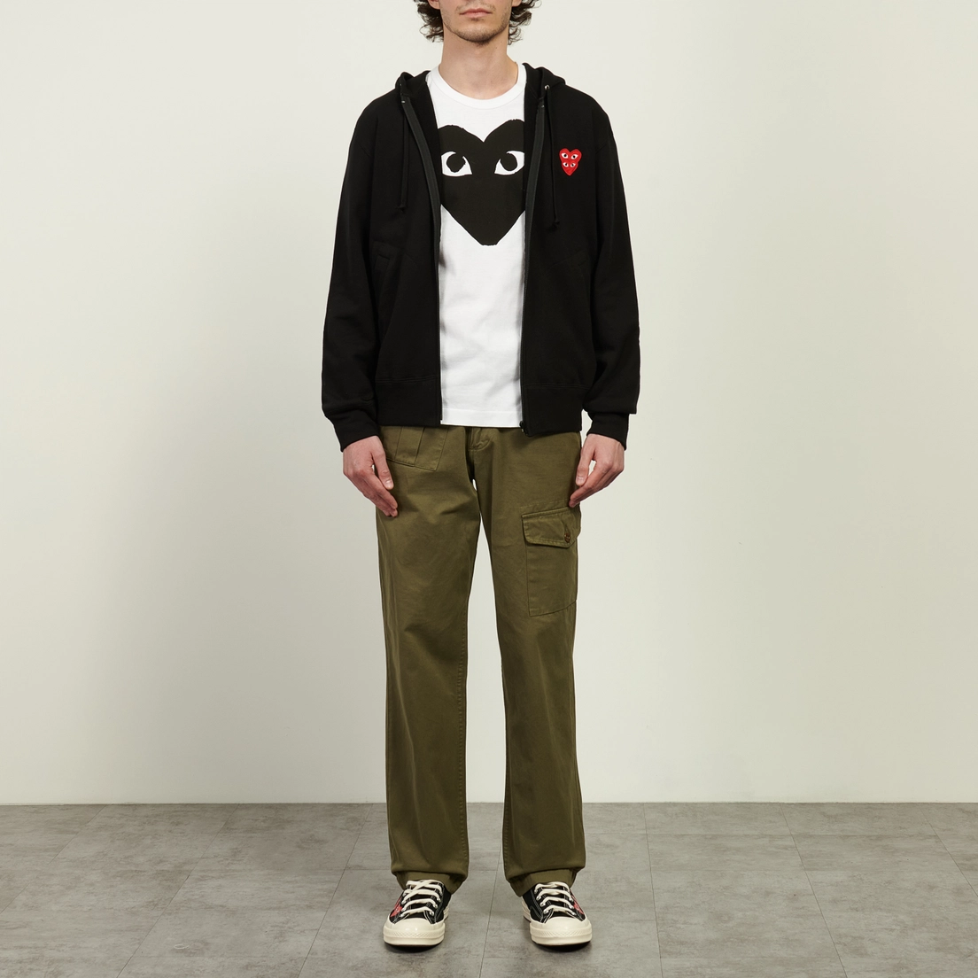 Comme des Garcons Play Мужская толстовка Double Red Emblem Full Zip Hoodie