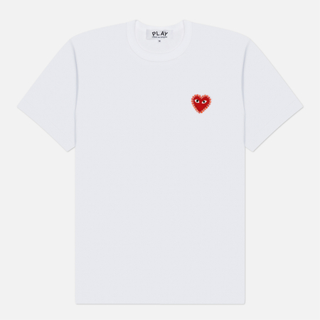 Мужская футболка Comme des Garcons Play Red Emblem x Rhinestone, цвет белый, размер XL