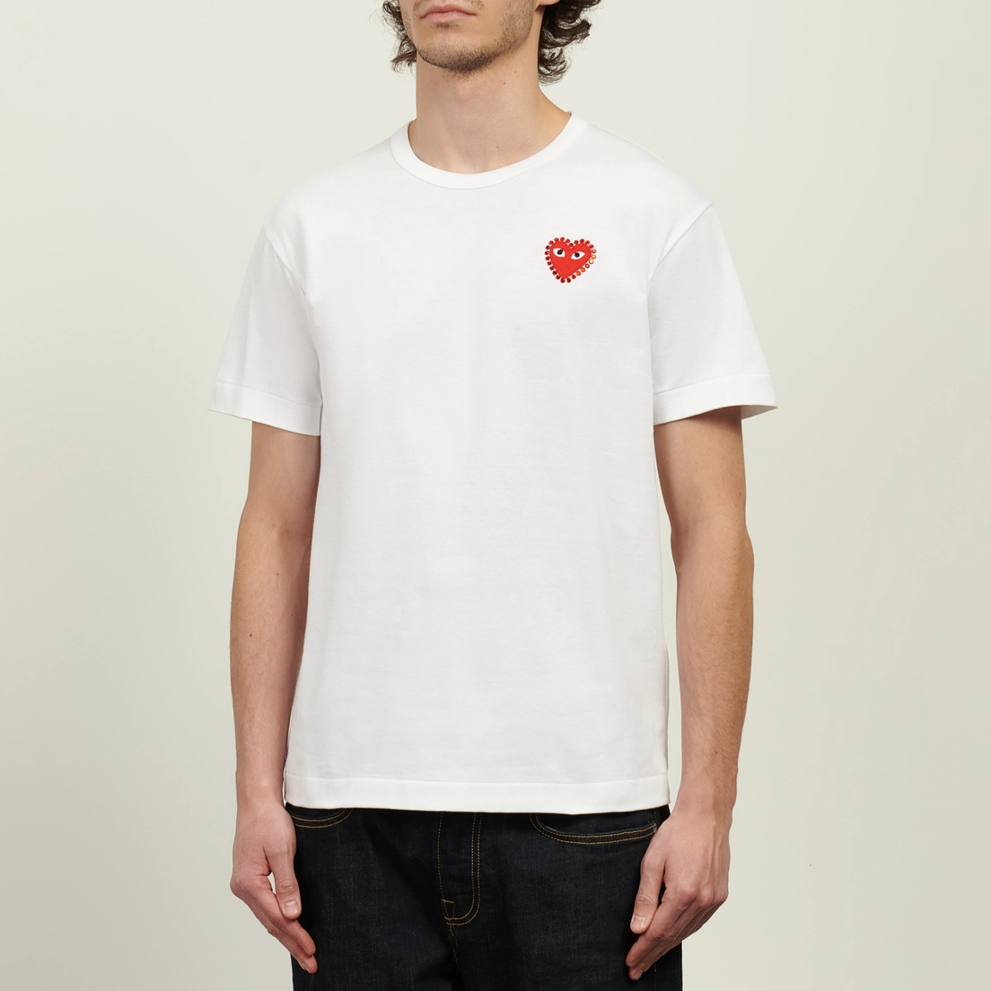 Comme des Garcons Play Мужская футболка Red Emblem x Rhinestone