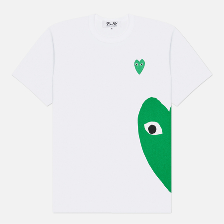 Мужская футболка Comme des Garcons Play Green Small & Big Emblem, цвет белый, размер XL