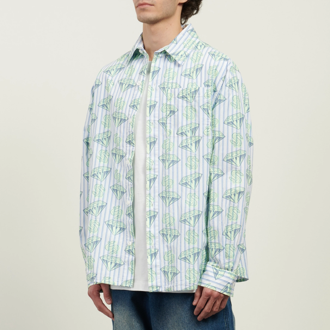 Billionaire Boys Club Мужская рубашка Glow In The Dark Diamonds & Dollars Striped