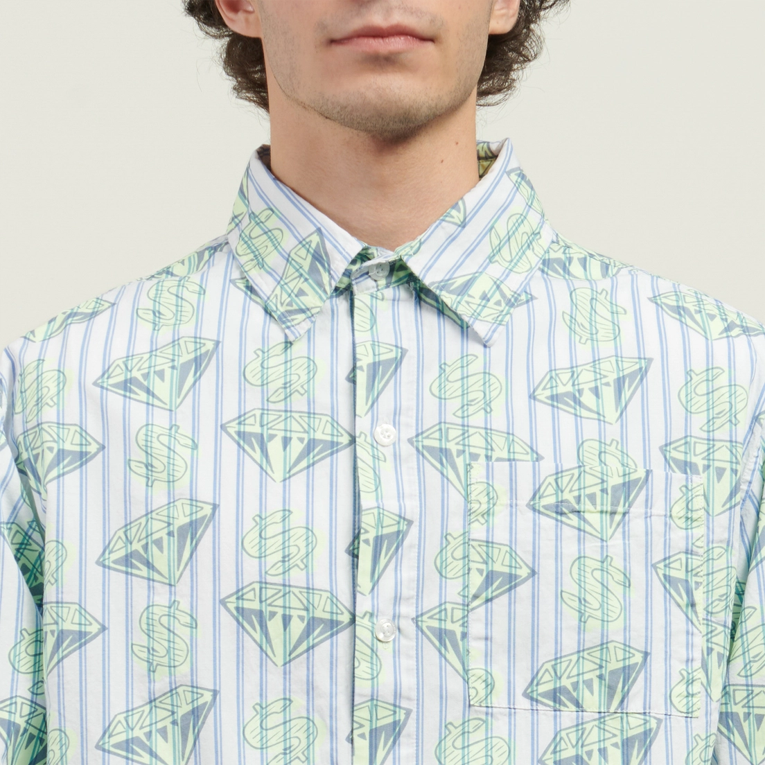 Billionaire Boys Club Мужская рубашка Glow In The Dark Diamonds & Dollars Striped