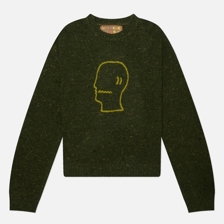 Мужской свитер Brain Dead Logohead Alpaca Crewneck, цвет зелёный, размер M