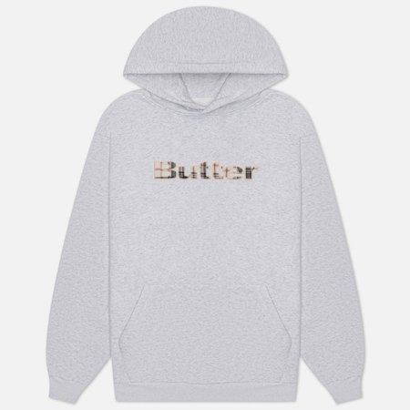 Мужская толстовка Butter Goods Plaid Applique Pullover Hoodie, цвет серый, размер L