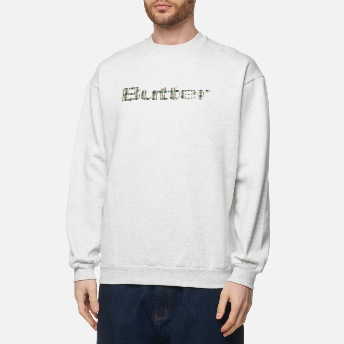 Butter Goods Мужская толстовка Plaid Applique Logo Crew Neck