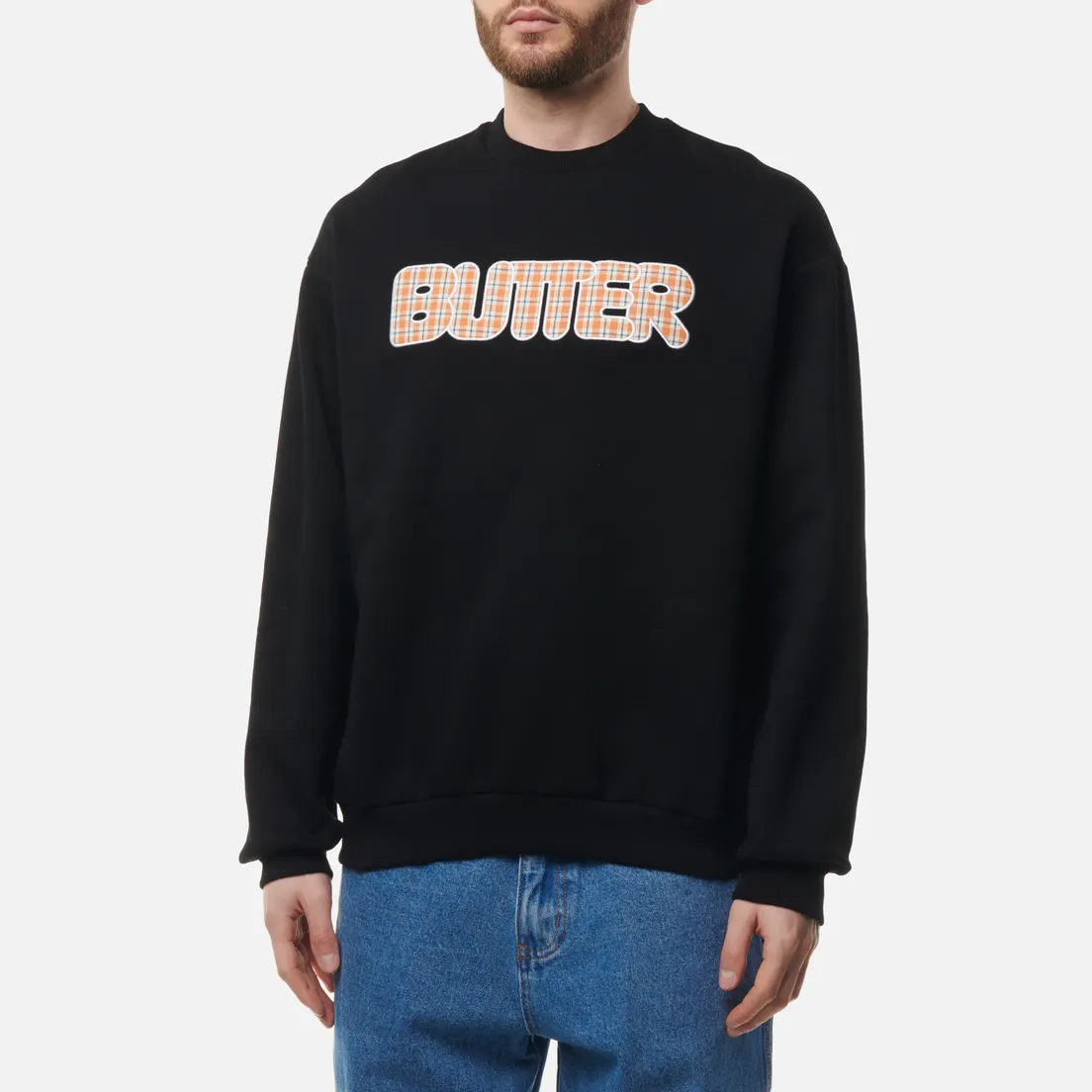 Butter Goods Мужская толстовка Plaid Applique Crew Neck