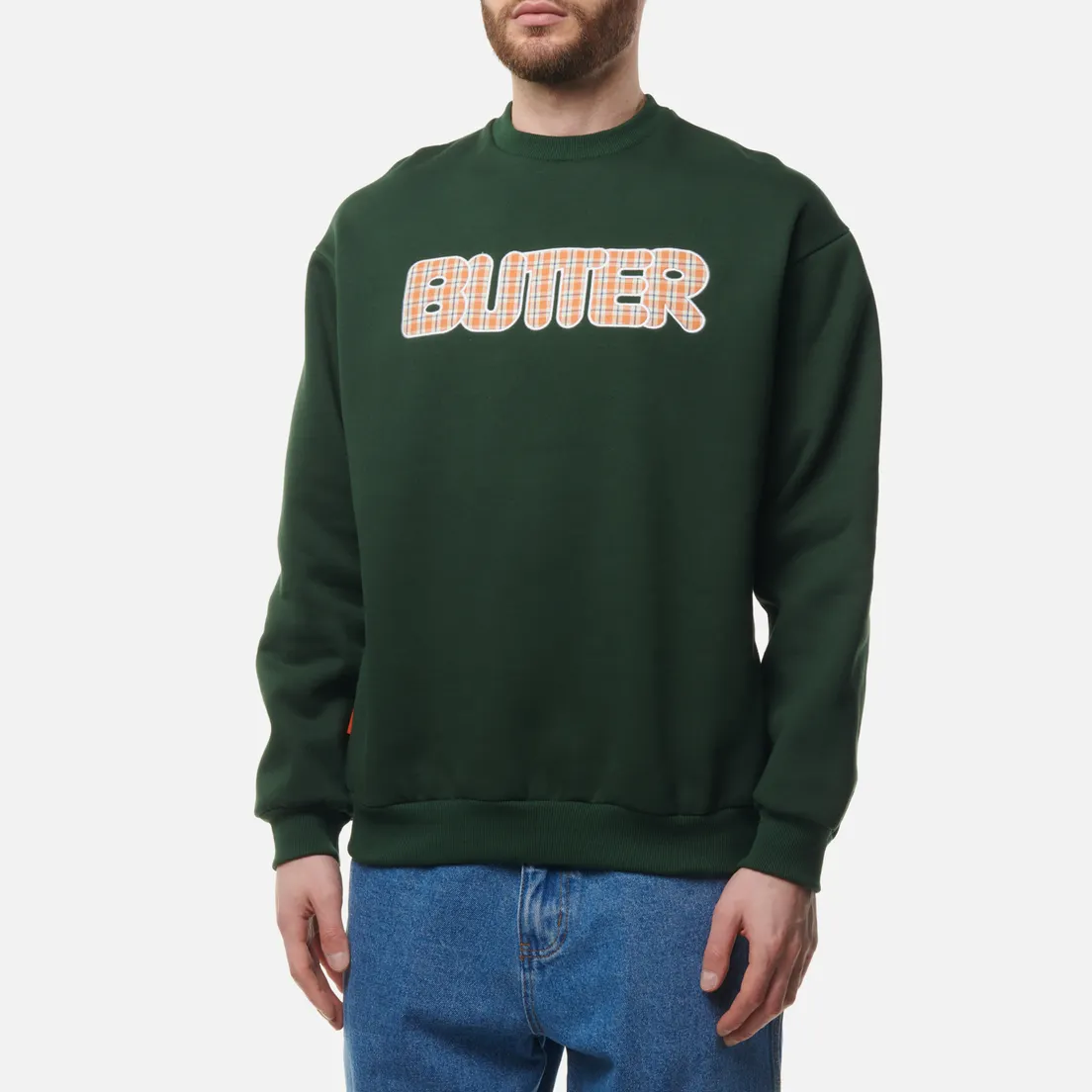 Butter Goods Мужская толстовка Plaid Applique Crew Neck