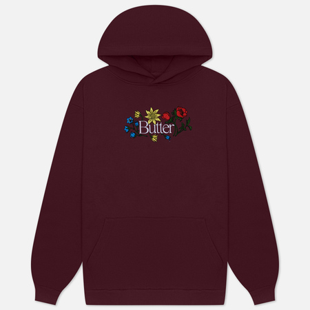 фото Мужская толстовка butter goods floral embroidered hoodie, цвет бордовый, размер s