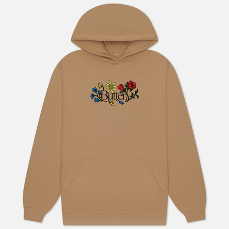 фото Мужская толстовка butter goods floral embroidered hoodie, цвет бежевый, размер s