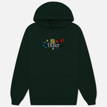 фото Мужская толстовка butter goods floral embroidered hoodie, цвет зелёный, размер s