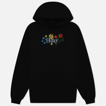 фото Мужская толстовка butter goods floral embroidered hoodie, цвет чёрный, размер s