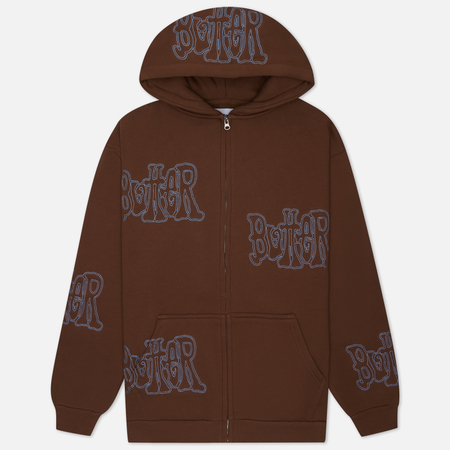 фото Мужская толстовка butter goods tour zip-thru hoodie, цвет коричневый, размер s