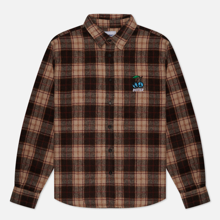 фото Мужская рубашка butter goods cherry flannel, цвет коричневый, размер s