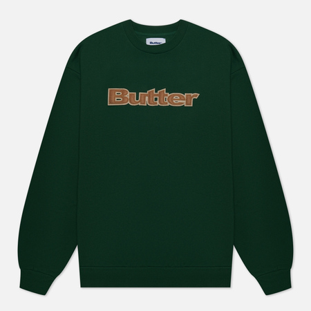 фото Мужская толстовка butter goods felt logo applique crew neck, цвет зелёный, размер s