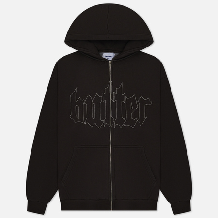 фото Мужская толстовка butter goods cropped zip-thru hoodie, цвет чёрный, размер s