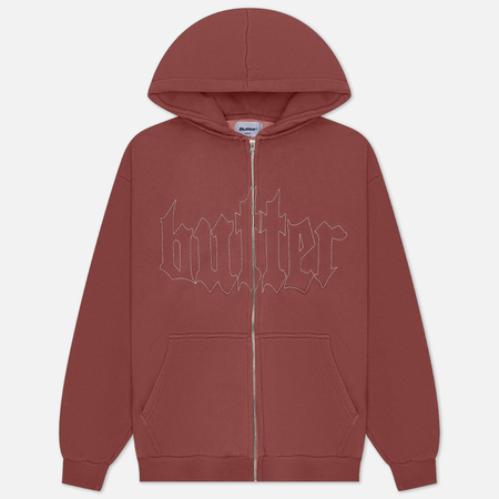 фото Мужская толстовка butter goods cropped zip-thru hoodie, цвет бордовый, размер s