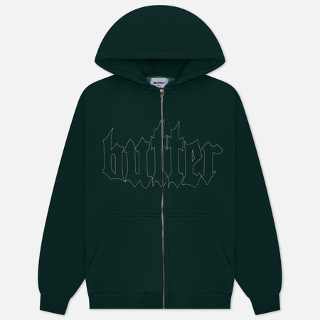 фото Мужская толстовка butter goods cropped zip-thru hoodie, цвет зелёный, размер s